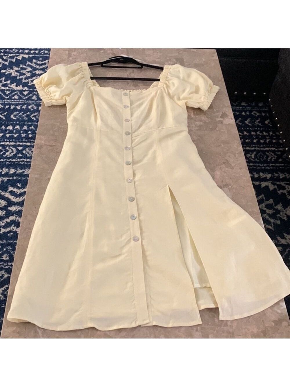 NWT Forever 21 Yellow Button Down Short Sleeved Midi Dress with slit size M - Picture 2 of 16